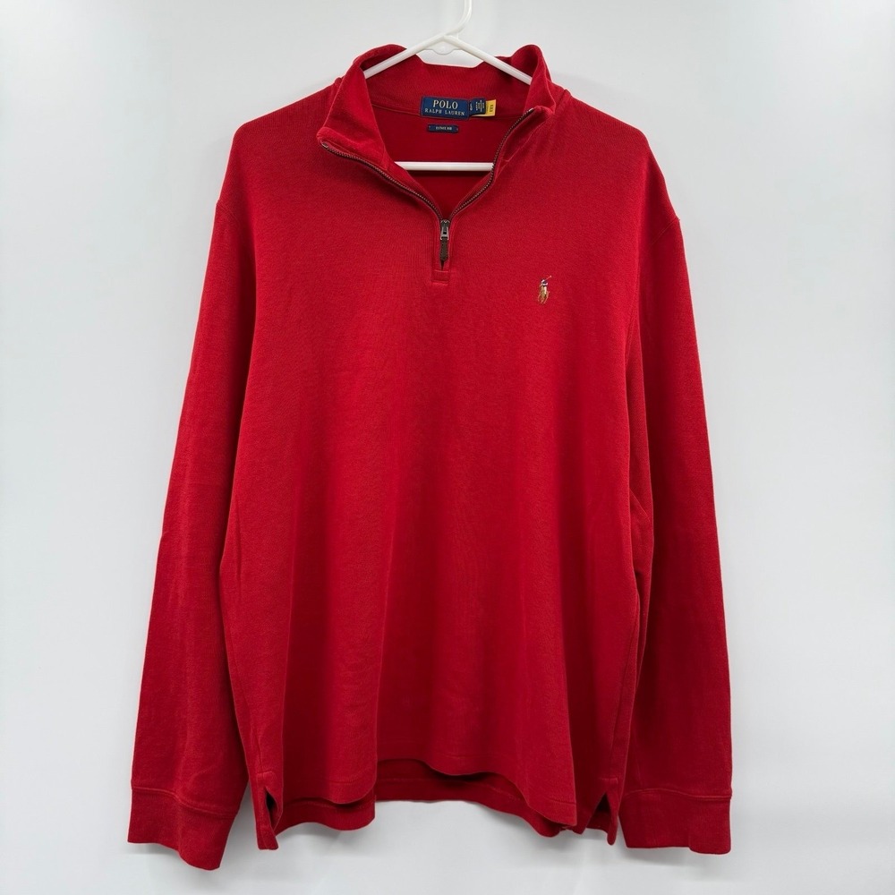 Polo Ralph Lauren Estate Rib Quarter Zip Pullover Mens L Red Long Sleeve Pony